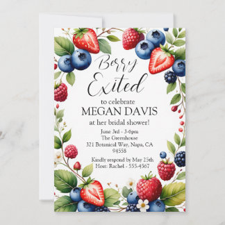 Berry Exited Watercolor Strawberry Bridal Shower Invitation