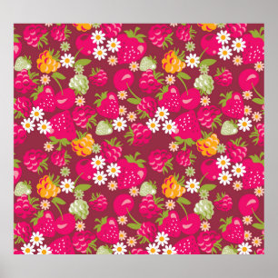 Berry Fabric: Deep Red Seamless Poster