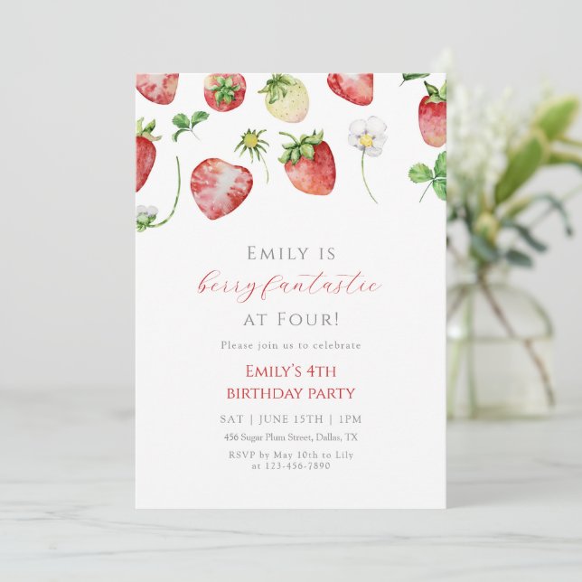Berry Fantastic Strawberry Birthday Invitation (Standing Front)