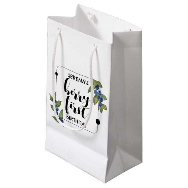 Berry First | 1st Birthday | Blueberry | Miminal Small Gift Bag (Front Angled)