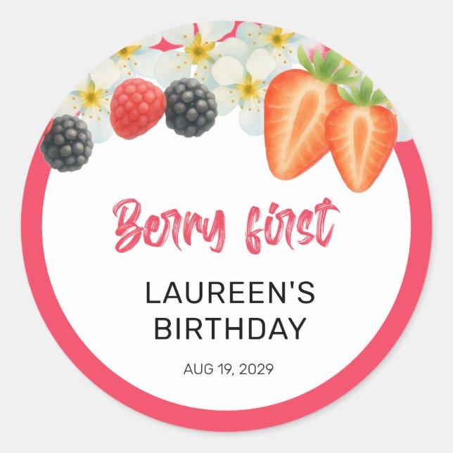 Berry First 1st Birthday Classic Round Sticker (Front)
