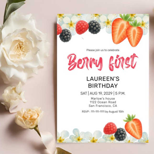 Berry First 1st Birthday Invitation (Creator Uploaded)