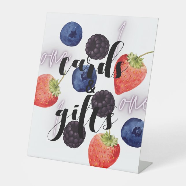 Berry First | 1st Birthday | Mixed Berry | Gifts Pedestal Sign (Front)