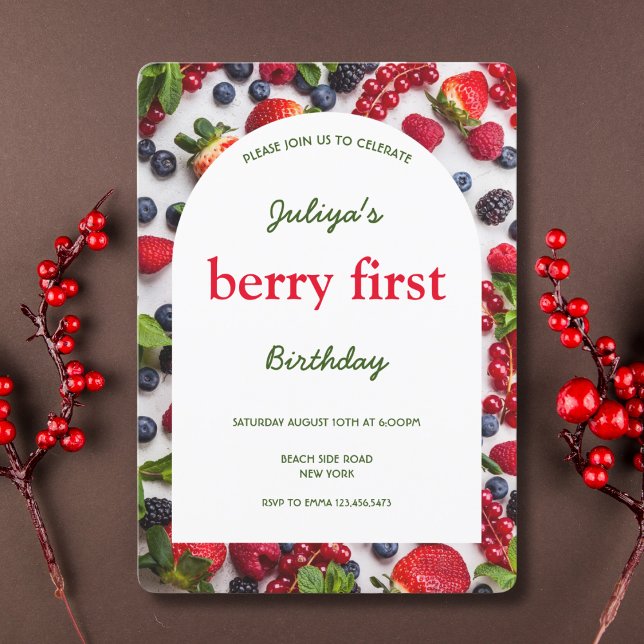  Berry First 1st Birthday Photo Invitation (Creator Uploaded)