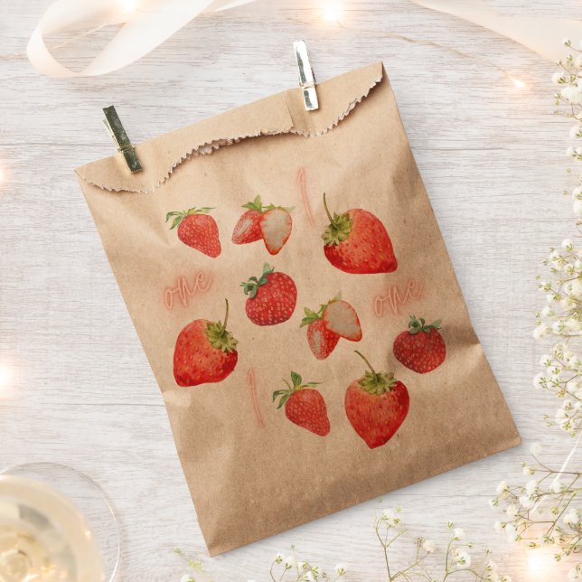 Berry First | 1st Birthday | Strawberry | Pattern Favour Bag (Clipped)