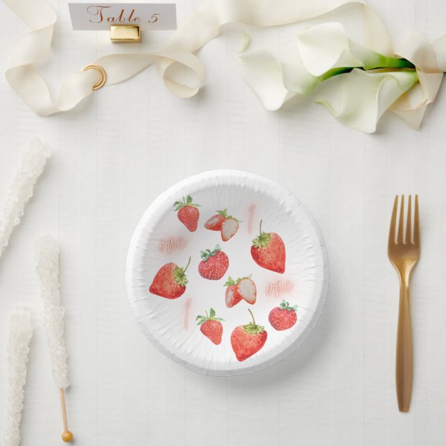 Berry First | 1st Birthday | Strawberry | Pattern Paper Plate (Wedding)