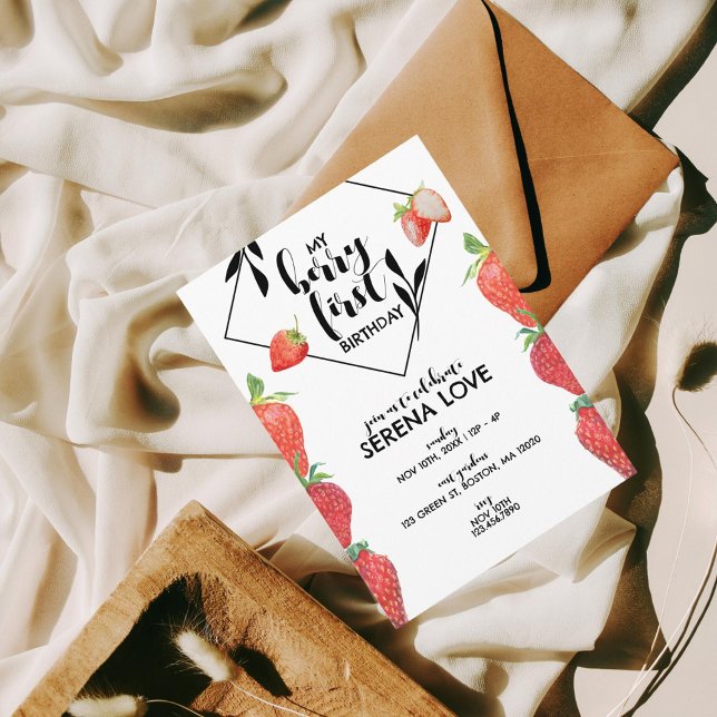 Berry First | 1st Birthday | Strawberry | White Invitation (Creator Uploaded)