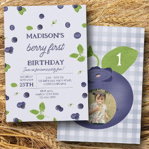 Berry First 1st One Birthday Blueberry Photo Invitation