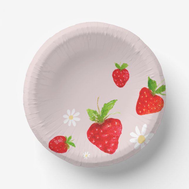 Berry First 1st Strawberry Birthday Paper Plate (Front)