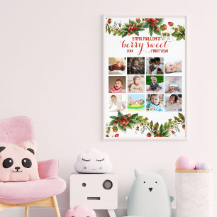 Berry First Birthday 12 months Baby Photo Collage Print