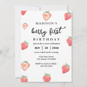 Berry First Birthday 1st Birthday Pink Strawberry Invitation