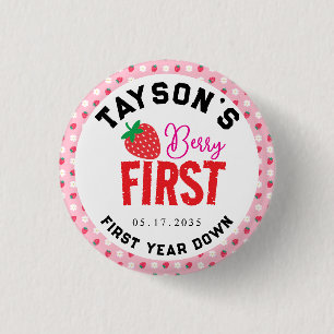 Berry First Birthday 1st Birthday Strawberry 3 Cm Round Badge