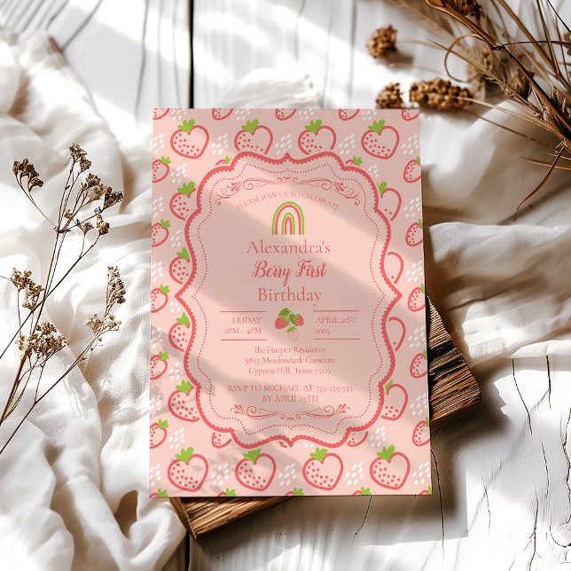 Berry First Birthday 1st Birthday Strawberry  Invitation (Creator Uploaded)
