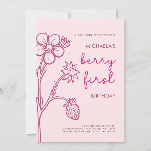 Berry First Birthday 1st Birthday Strawberry  Invitation (Front)