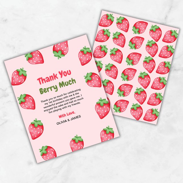 Berry First Birthday 1st Birthday Thank You Card  (Berry First Birthday Strawberry 1st Birthday Thank You Card  )