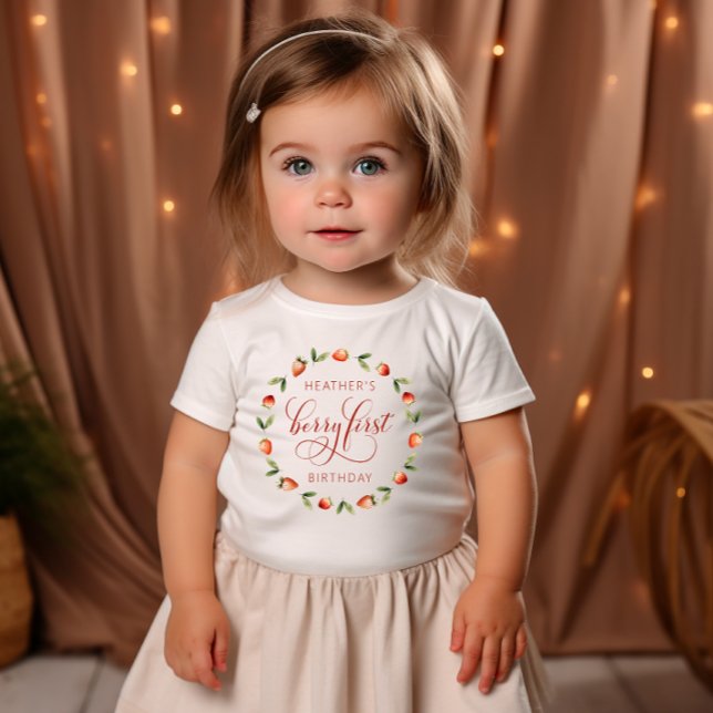 Berry First Birthday Baby T-Shirt (Berry First Birthday Baby T-Shirt by Painted Paperie)