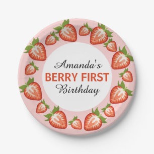 Berry first birthday Berry Girl pink Strawberry Paper Plate