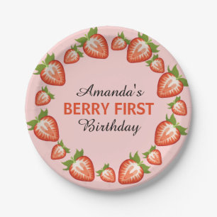 Berry first birthday Berry Girl pink Strawberry Paper Plate
