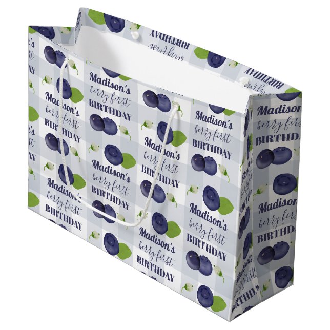 Berry First Birthday Blueberries First 1st Name Large Gift Bag (Front Angled)