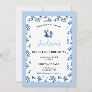 Berry First Birthday Blueberry Gingham Invite