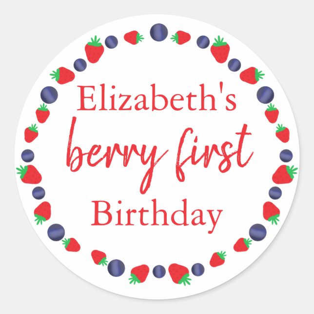 Berry First Birthday Classic Round Sticker (Front)