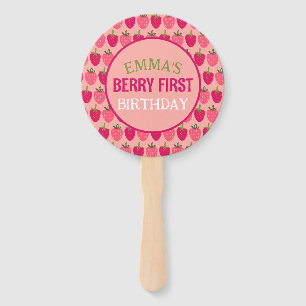 Berry First Birthday Custom Name Paper Hand Fan