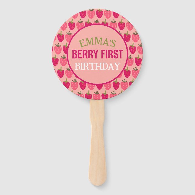 Berry First Birthday Custom Name Paper  Hand Fan (Front)