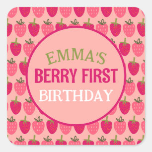 Berry First Birthday Custom Name  Square Sticker