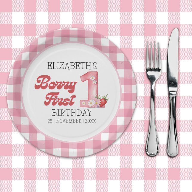 "Berry First Birthday Cute Birthday 1st Girl  Paper Plate (Creator Uploaded)