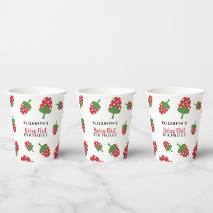 Berry First Birthday Cute Strawberry Girl Custom Paper Cups