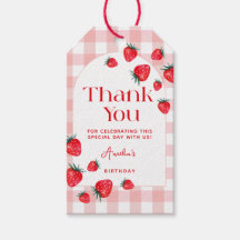Berry First Birthday Gingham Strawberry Thank You