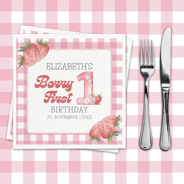 "Berry First Birthday Girl strawberry Theme Napkin (Creator Uploaded)