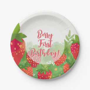 Berry First Birthday Girls Strawberry 1st Paper Plate