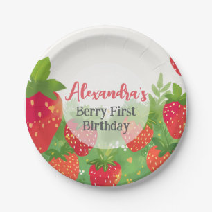 Berry First Birthday Girls Strawberry Personalised Paper Plate