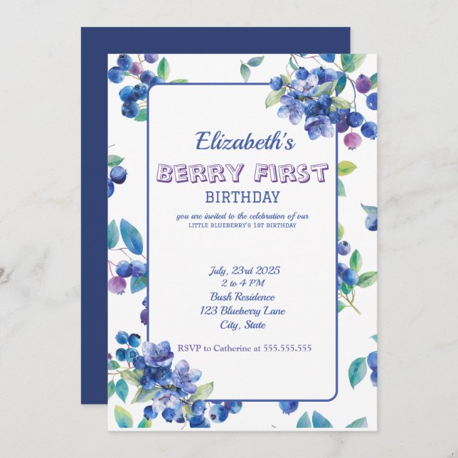 Berry First Birthday Invitation (Front/Back)