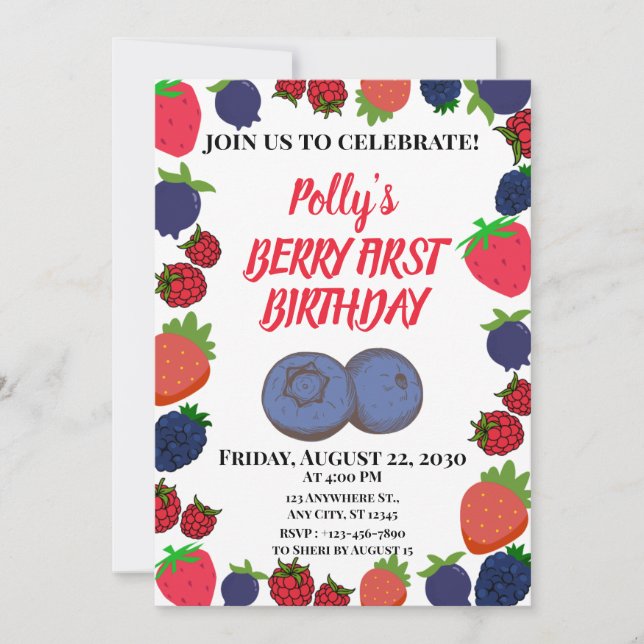 Berry First Birthday Invitation (Front)