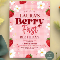Berry First Birthday Invitation, Editable 1st Birt