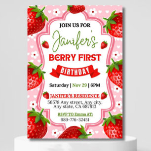 Berry First Birthday Invitation, Editable 1st Birt Invitation