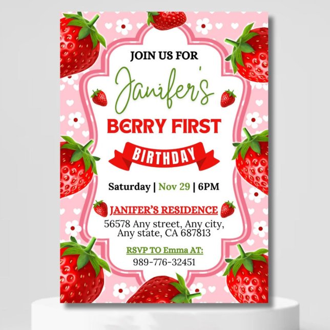 Berry First Birthday Invitation, Editable 1st Birt Invitation (Creator Uploaded)