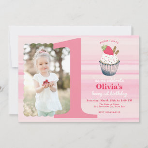 Berry First Birthday Invitation – Pink Strawberry 