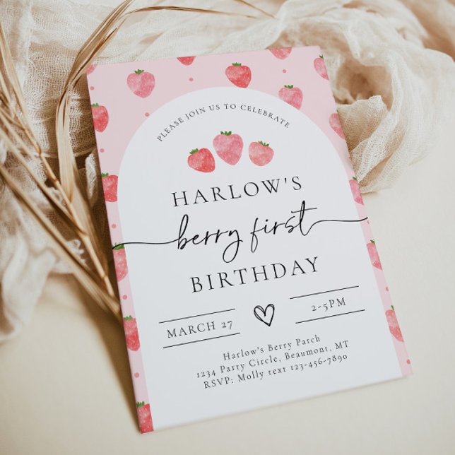 Berry First Birthday Invitation | Strawberry  (Creator Uploaded)