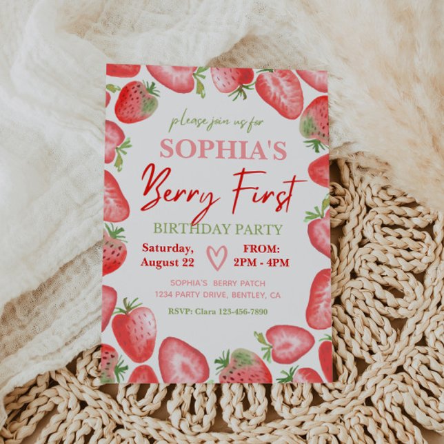 Berry First Birthday Invitation | Strawberry (Creator Uploaded)