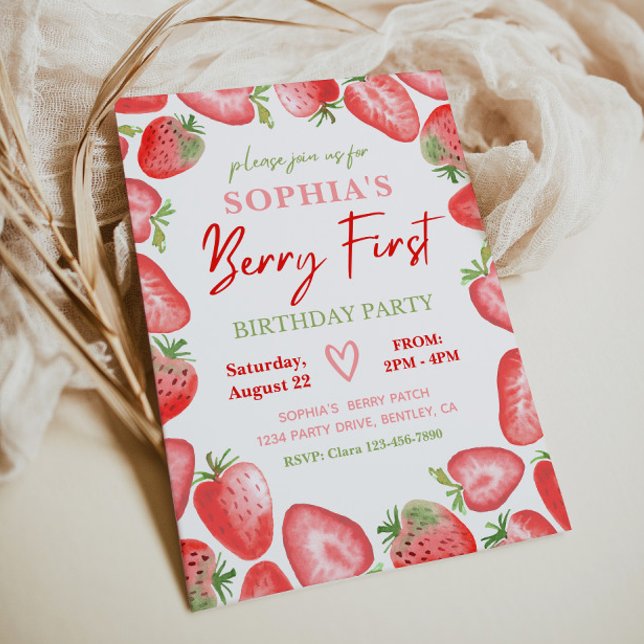 Berry First Birthday Invitation | Strawberry (Creator Uploaded)
