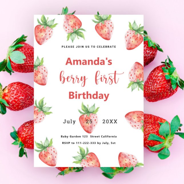 Berry First Birthday Invitation | Strawberry (Creator Uploaded)