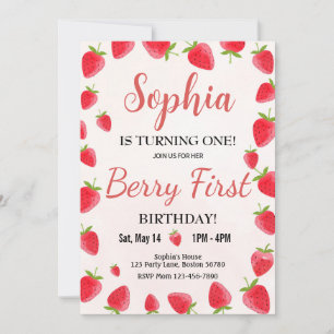 Berry First Birthday Invitation Strawberry Invite
