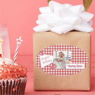 Berry First Birthday Oval Sticker