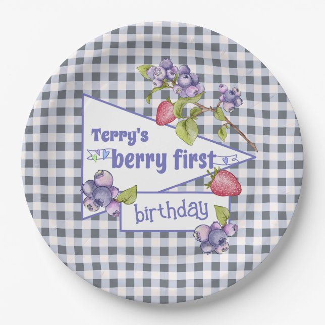 Berry First Birthday Paper Plate (Front)