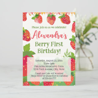 Berry First Birthday Party Girls Strawberry 1st Invitation