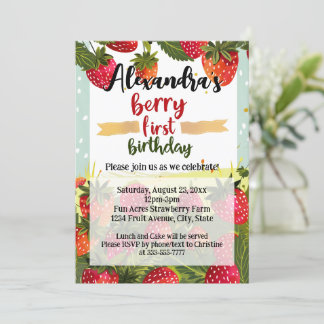Berry First Birthday Party Girls Strawberry 1st Invitation