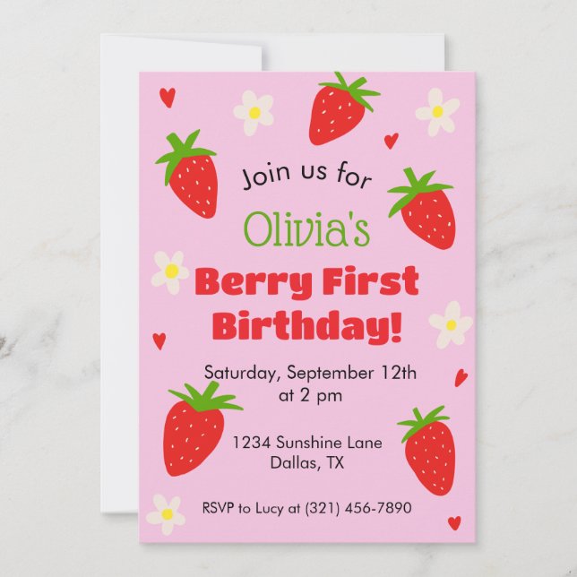 Berry First Birthday party invitation (Front)